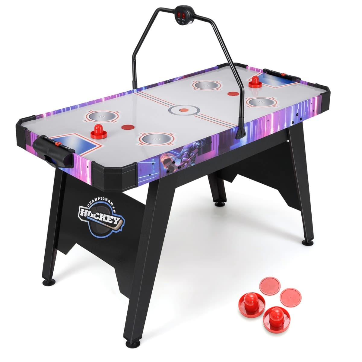 CostwayTable d'Air Hockey Table de Jeu d'Arcade avec Puissant Moteur 12V et Tableau de Score Numérique LED Comprend 2 Propulseurs et 2 Palets Blanc